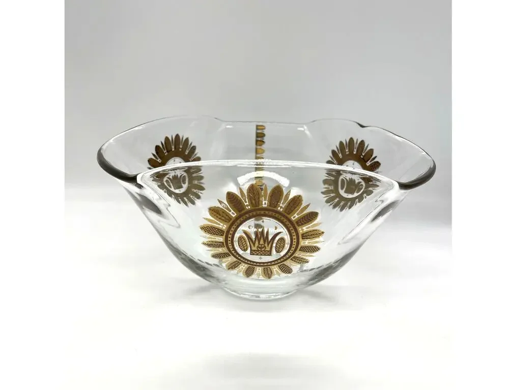 Vintage Mid Century Georges Briard Folded Edge Glass Bowl with Gold Accents MCM